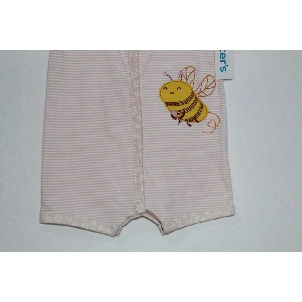 Carters Baby Girls Size 24 Months Cotton Pink Stripped Baby Bee Snap-Up Romper‎